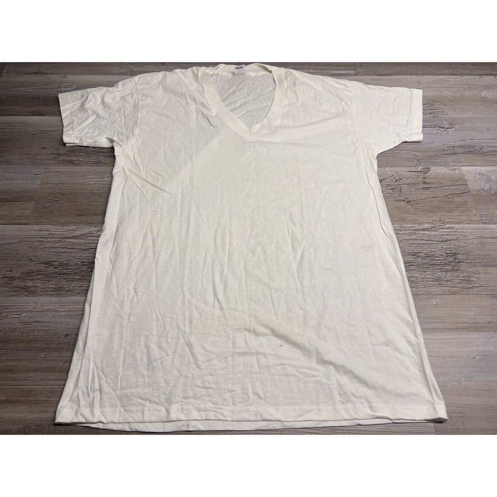 Vintage 80s 90s Plain White T-Shirt V-neck Hanes Classics Size‎ XL Single Stitch